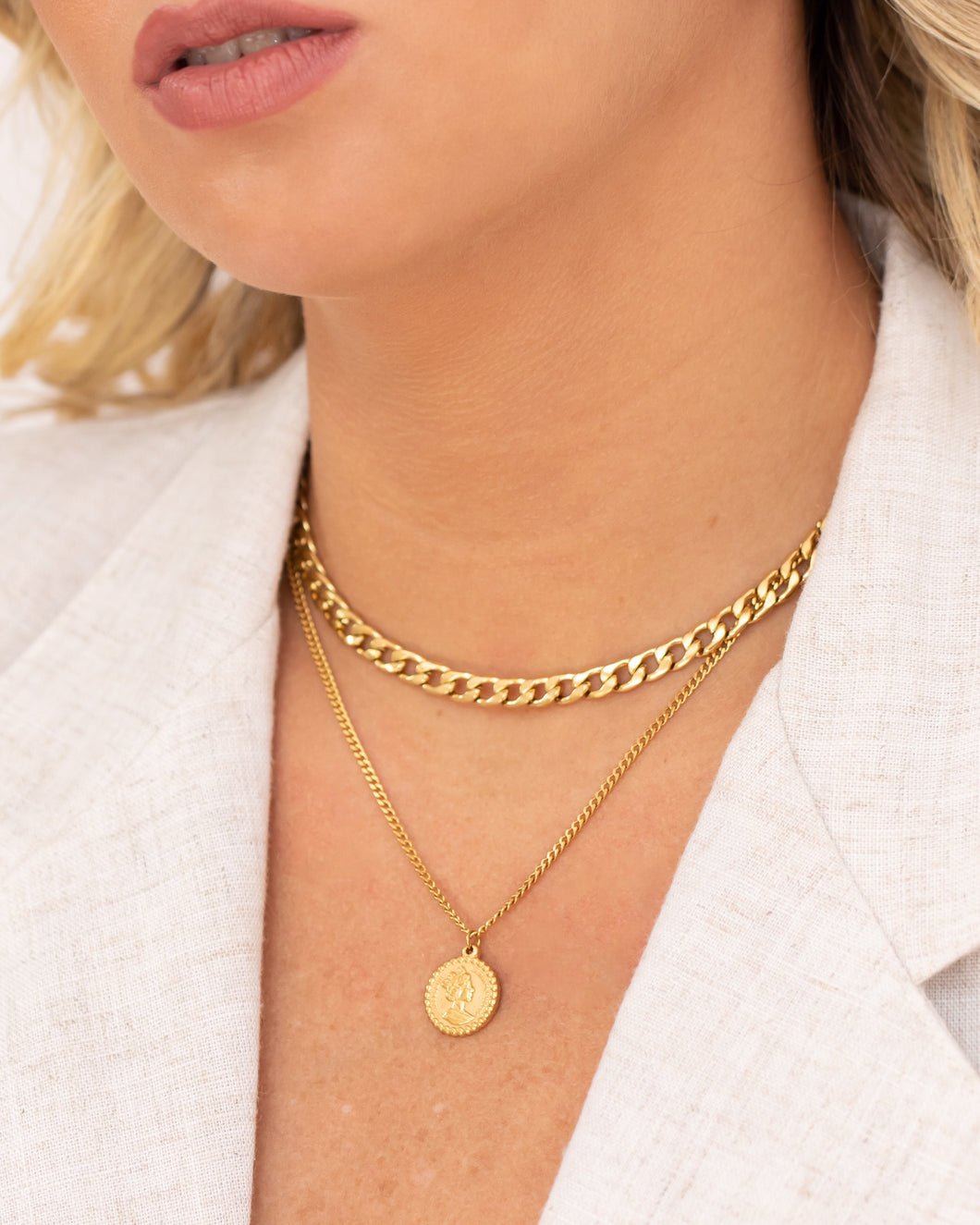 Coin & Cuban Chain Necklace Set
